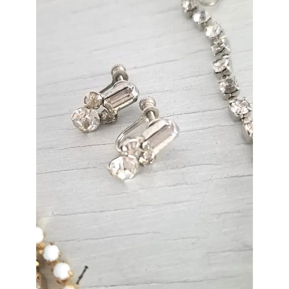 Vintage Rhinestone and Milkglass Jewelry Lot